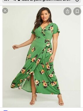 Lane Bryant Green Floral Wrap Maxi Dress